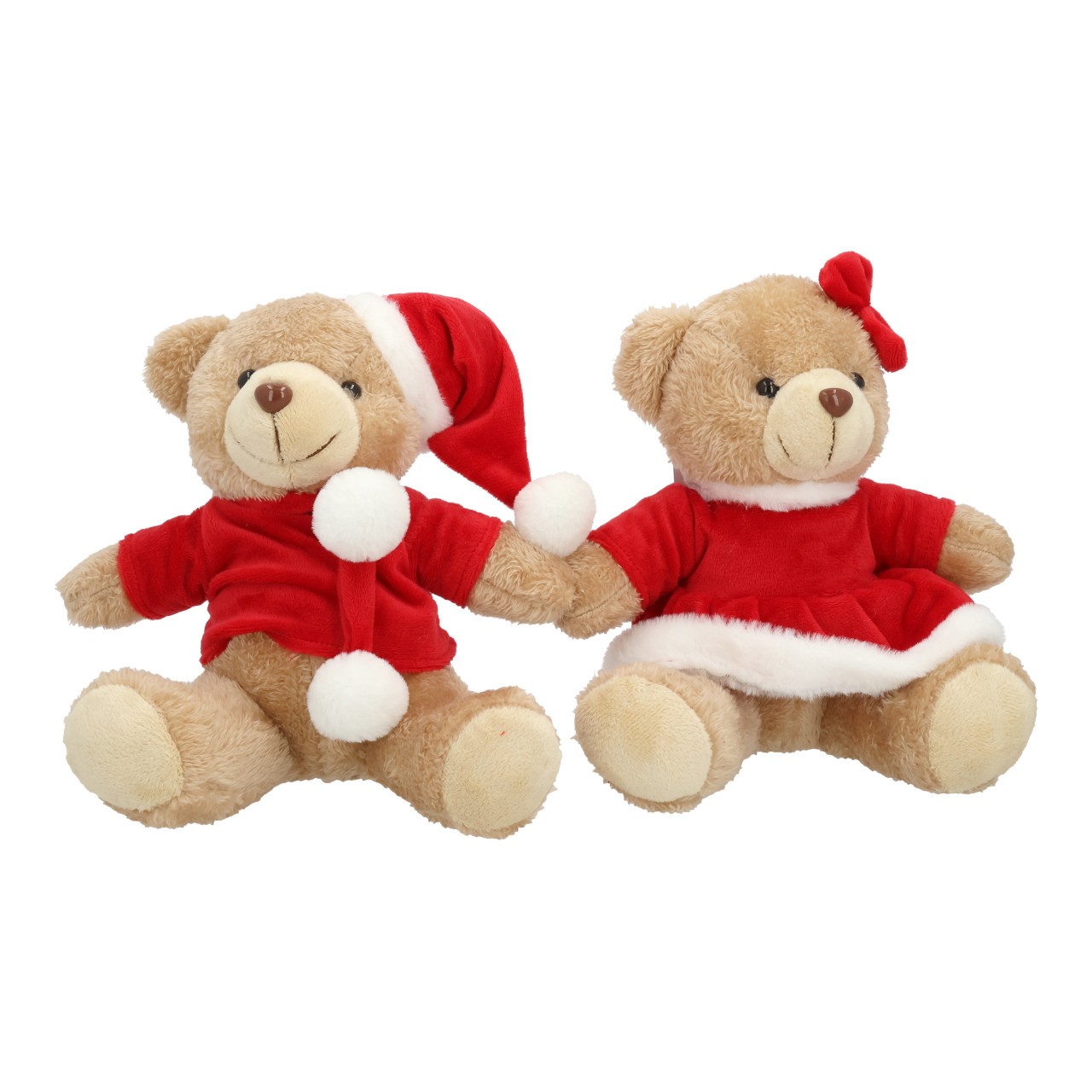 Oso con sombrero/arco de felpa marrón 2 surtidos (A/A/A) 22x22x19cm Plüsch, Teddy, Weihnachten, Santa, Kuscheltier