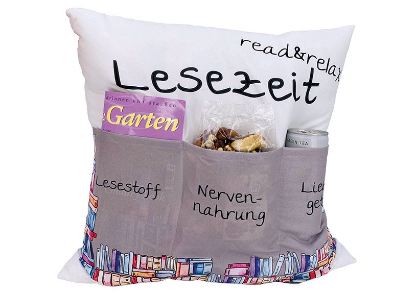 Pillow, sofa heroes, reading pillow, made of textile White (W/H/D) 40x40x8cm