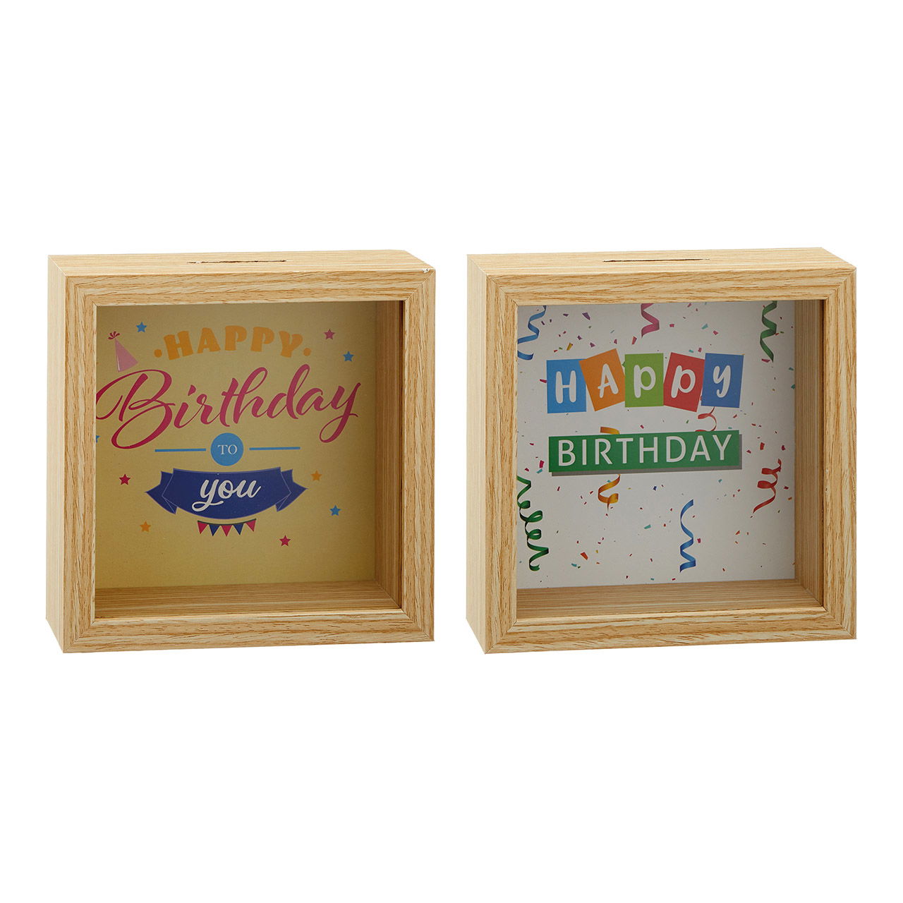 Birthday money box made of MDF, glass made of wood white 2-fold, (W/H/D) 14x14x6cm Birthday money box made of MDF, glass made of wood white 2-fold, (W/H/D) 14x14x6cm