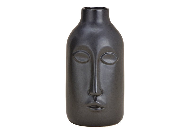 Vase face ceramic black (W/H/D) 10x20x11cm