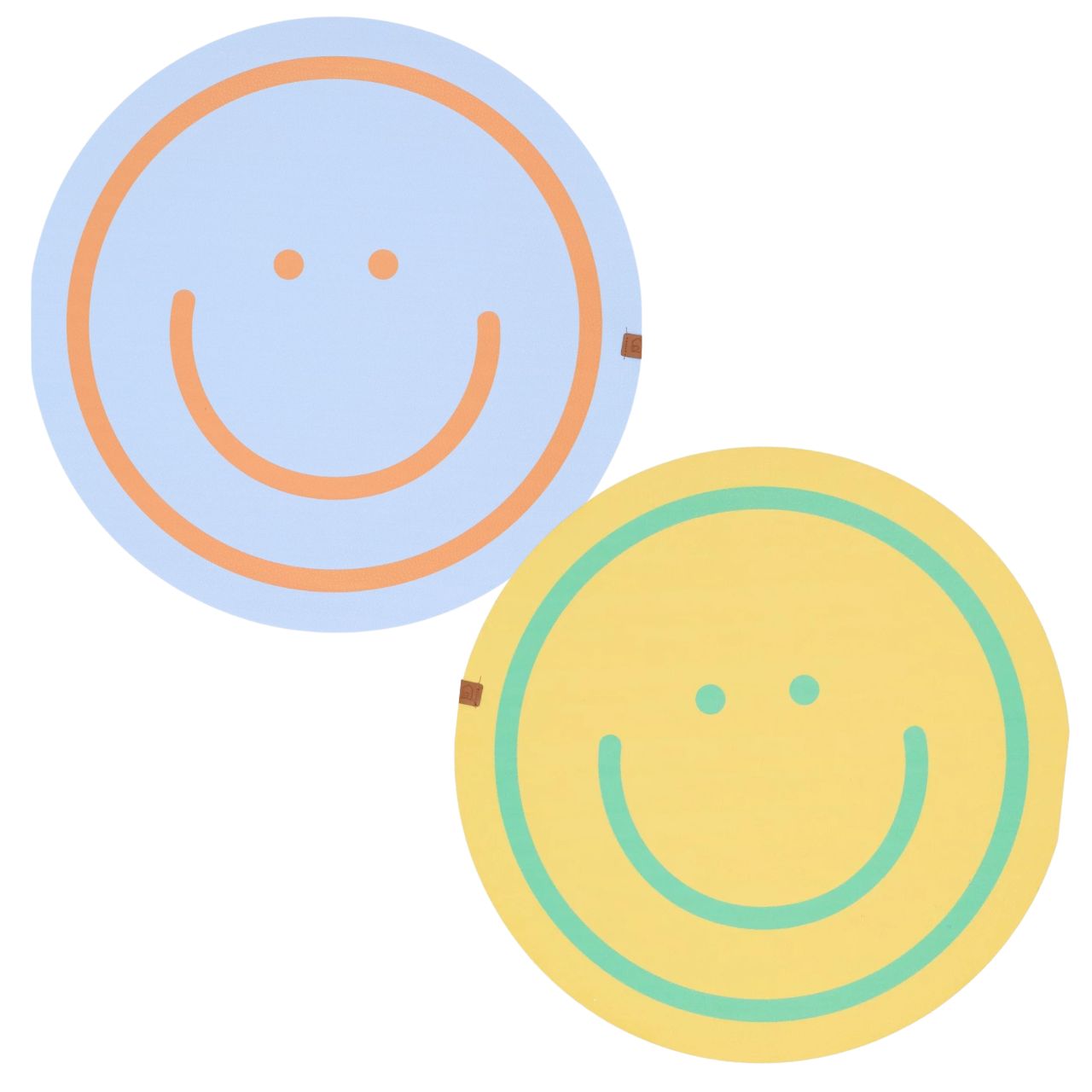 Podložka pod talír z polyesteru, pestrobarevná (Š/V/H) 38 × 0,1 × 38 cm Runder Teppich, Smiley-Motiv, Blau und Orange, Gelb und Türkis, Zweiteiliges Set