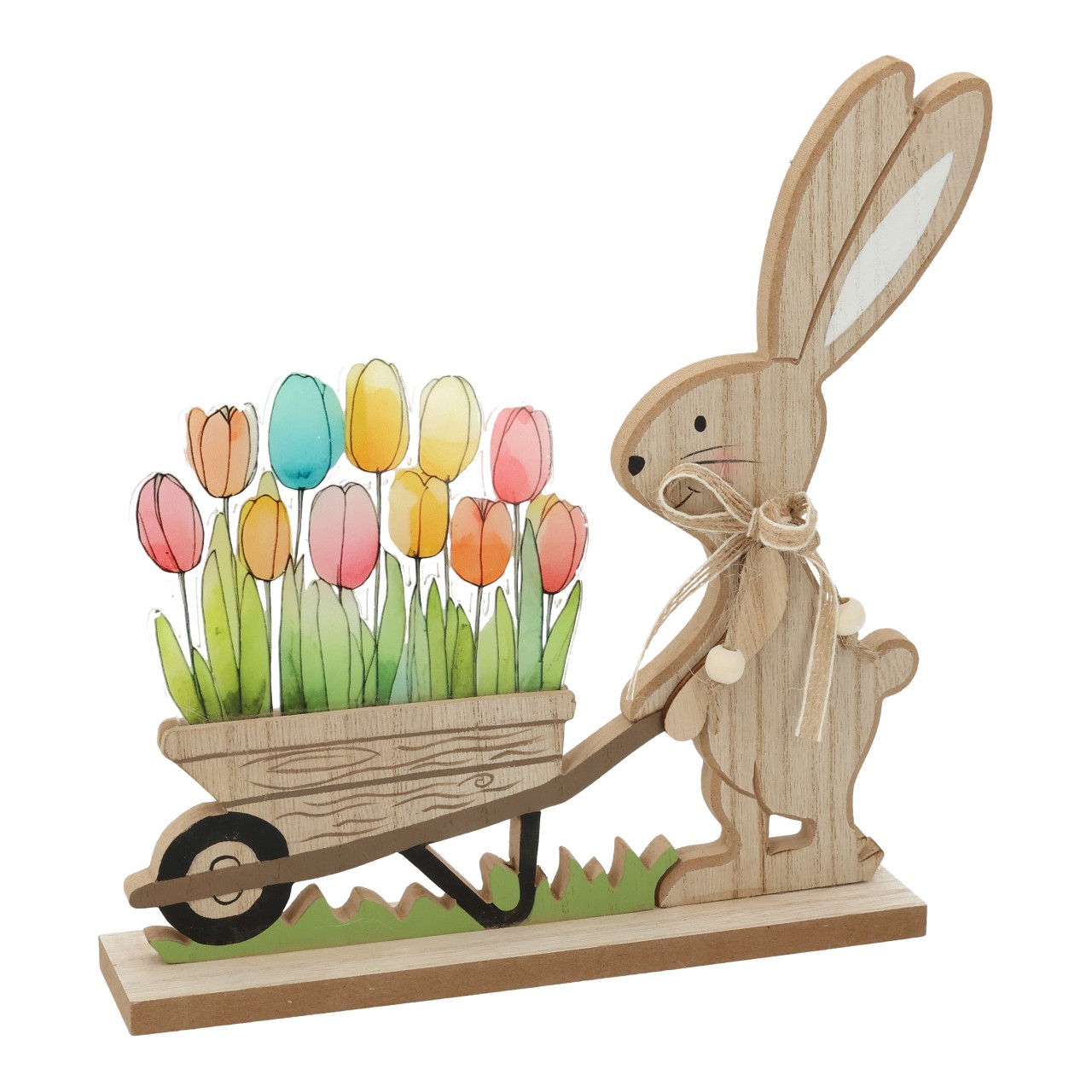 Hase mit Blumen aus Holz Bunt (B/H/T) 21x23x4,5cm Holzfigur, Osterhase, Gartenfigur, Blumenstraße, Treibholzholz
