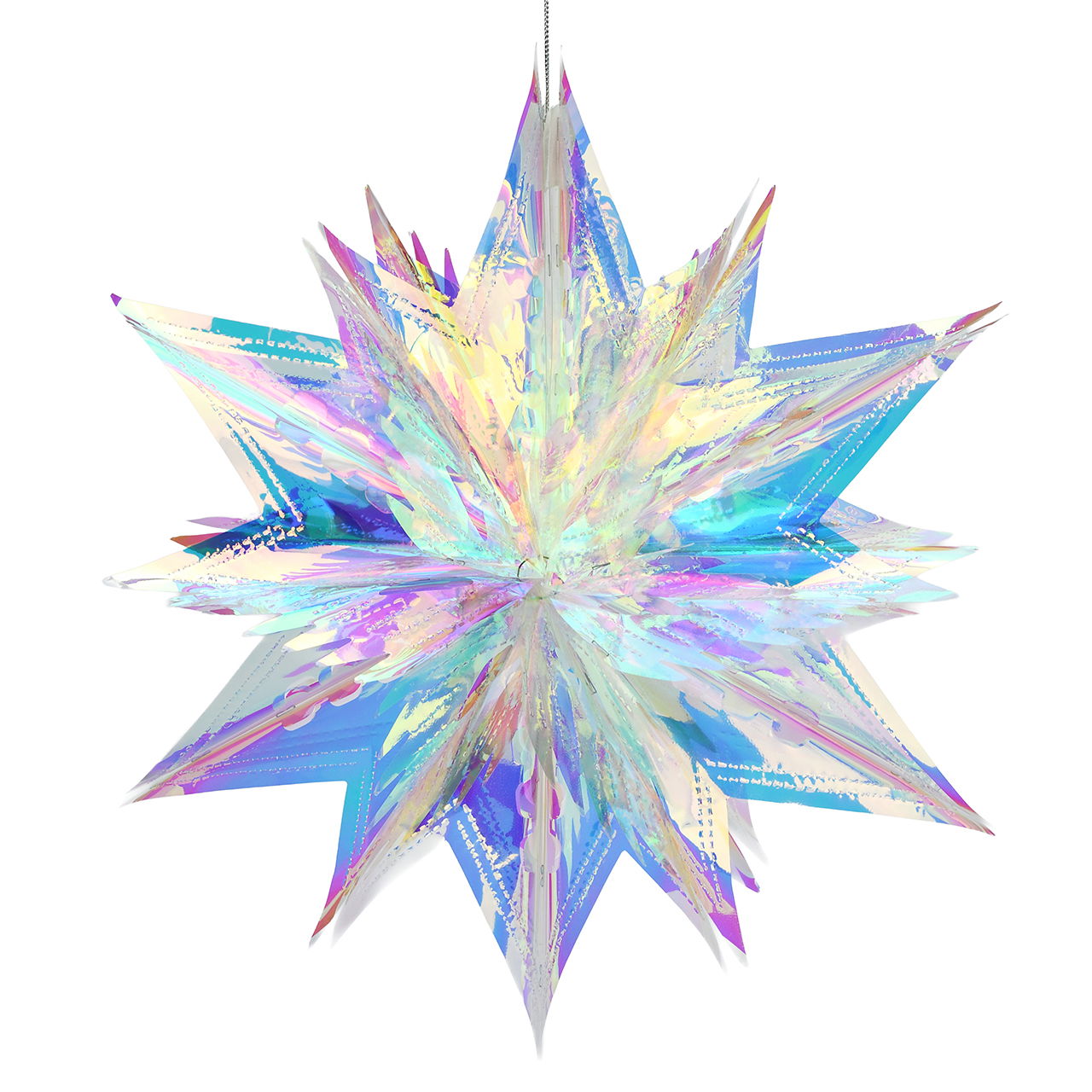 Hänger Stern 3D irisierend aus Kunststoff Silber (B/H/T) 40x40x20cm Muster, Kristall, Kunst, Grafiken