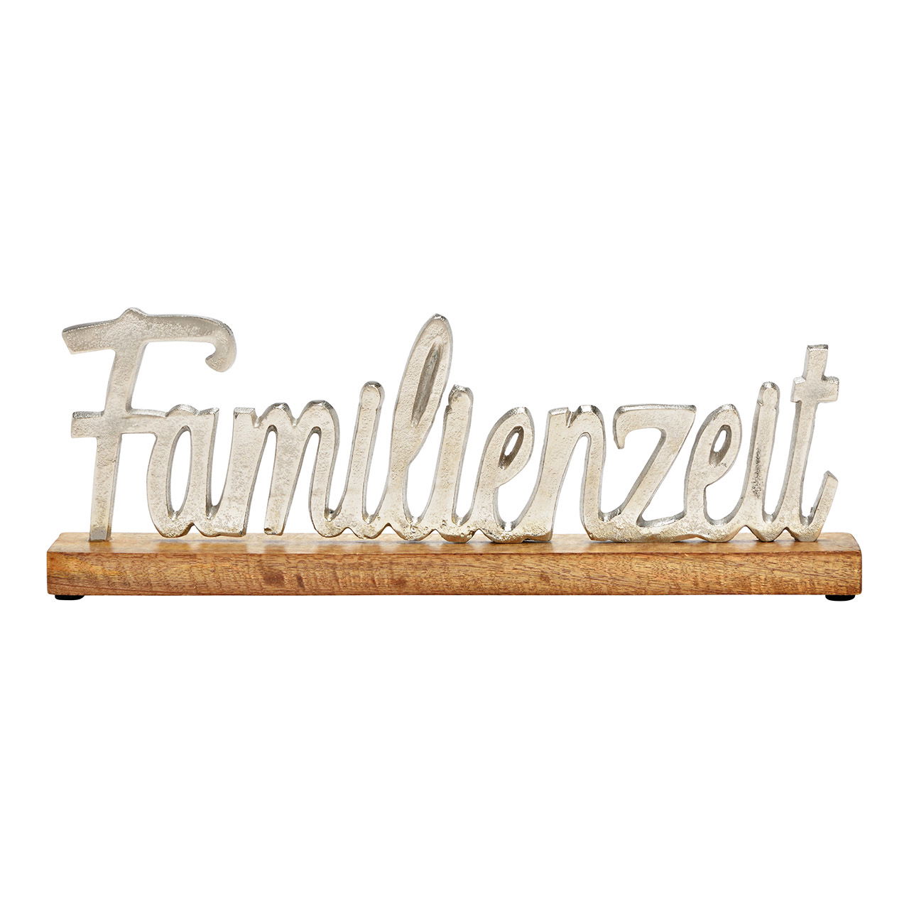 Lettera in piedi, tempo di famiglia, su base in legno di mango in metallo argentato (L/H/D) 40x14x5cm Lettera in piedi, tempo di famiglia, su base in legno di mango in metallo argentato (L/H/D) 40x14x5cm