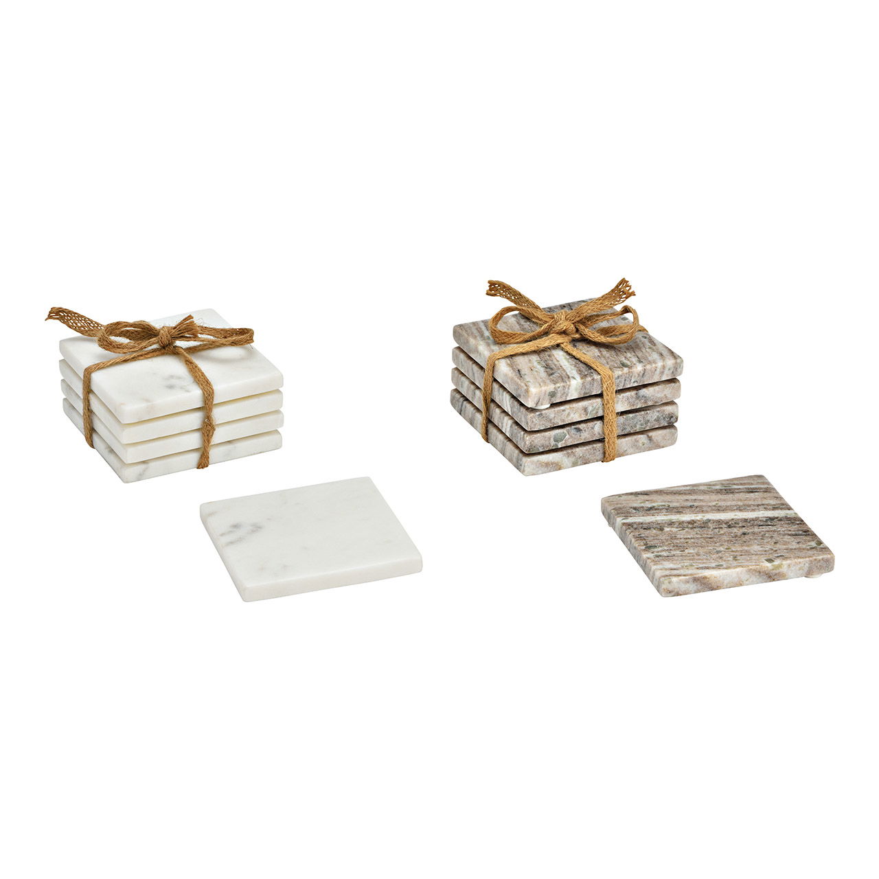 Marmeren onderzetter set van 4, beige, wit 2-voudig, (B/H/D) 10x1x10cm