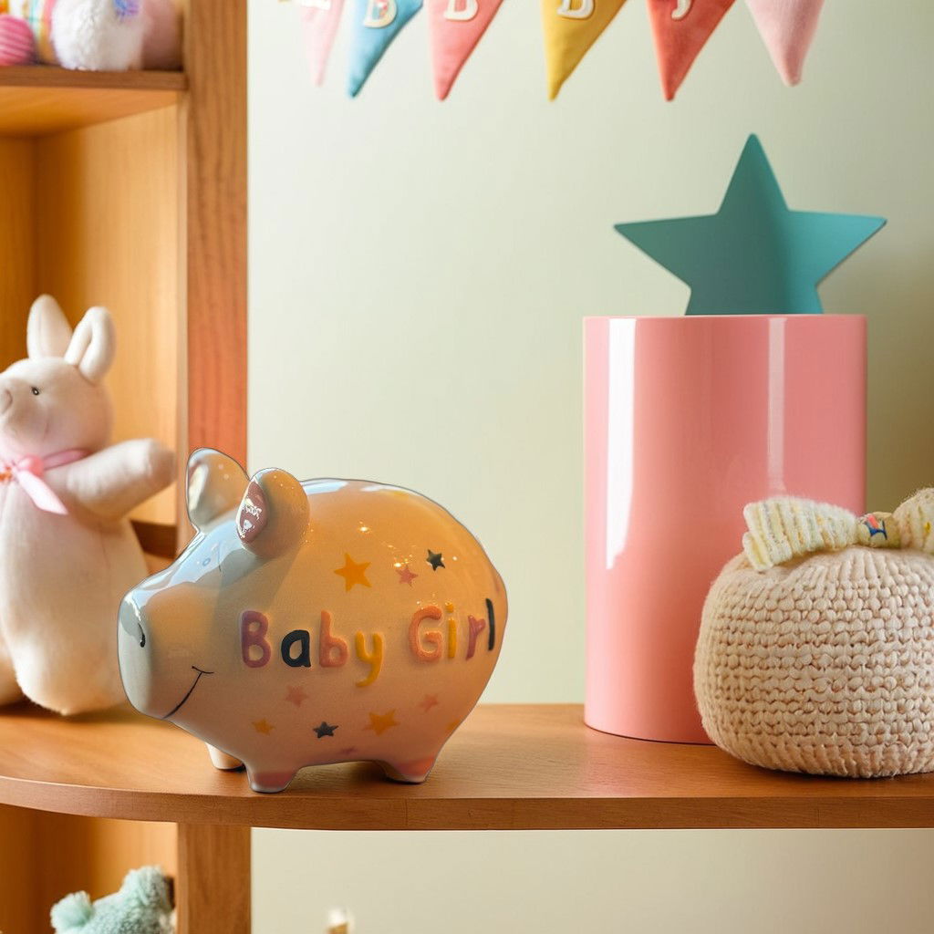 KCG Sparschwein "Baby Girl" aus Keramik, Bunt (B/H/T) 12,5x9x9cm Kleinschwein Spielzeug, Tier, Säugetier, Schwein