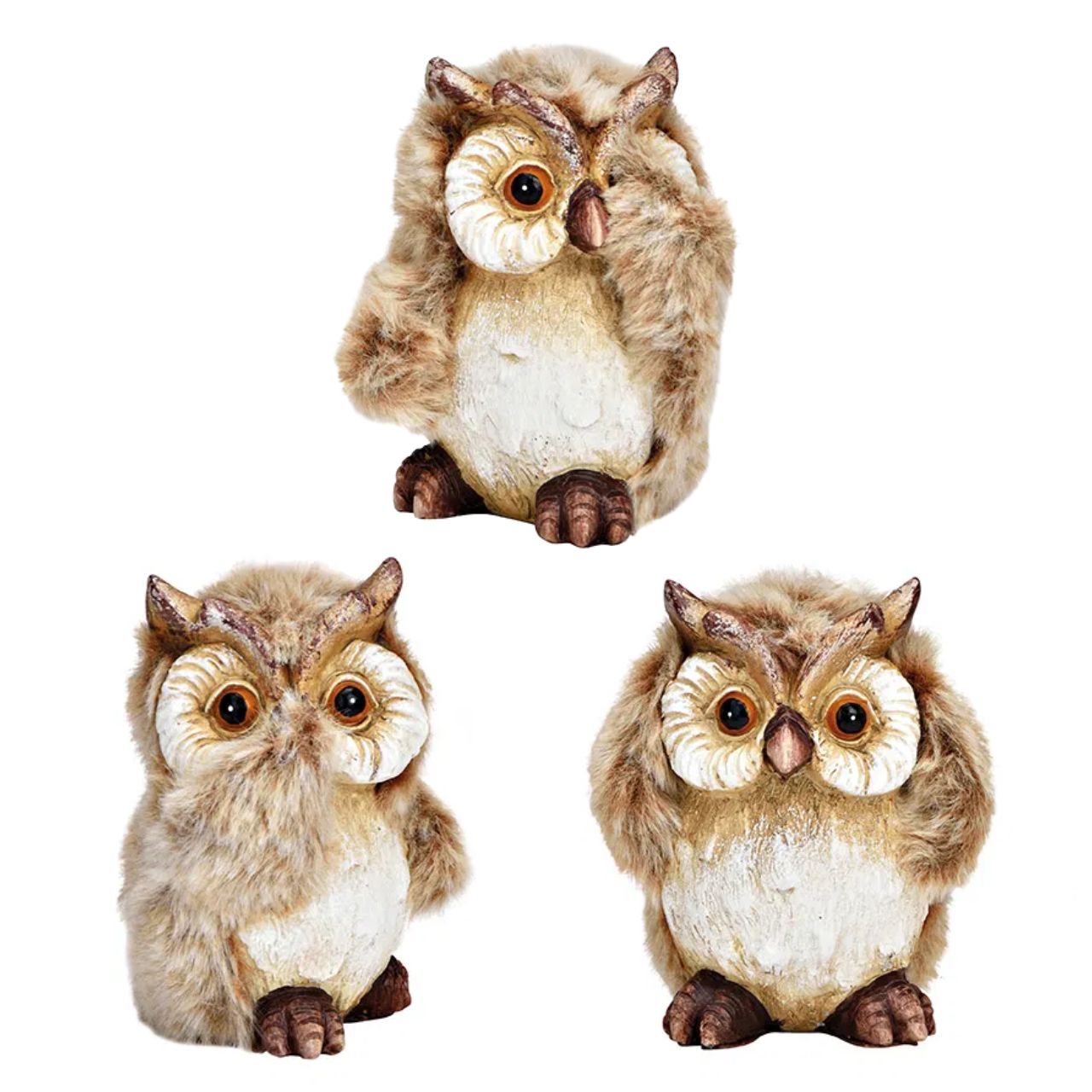 Owl with faux fur made of poly brown 3-fold, (W/H/D) 7x10x6cm Figur, Tier, Vogel, Kunst