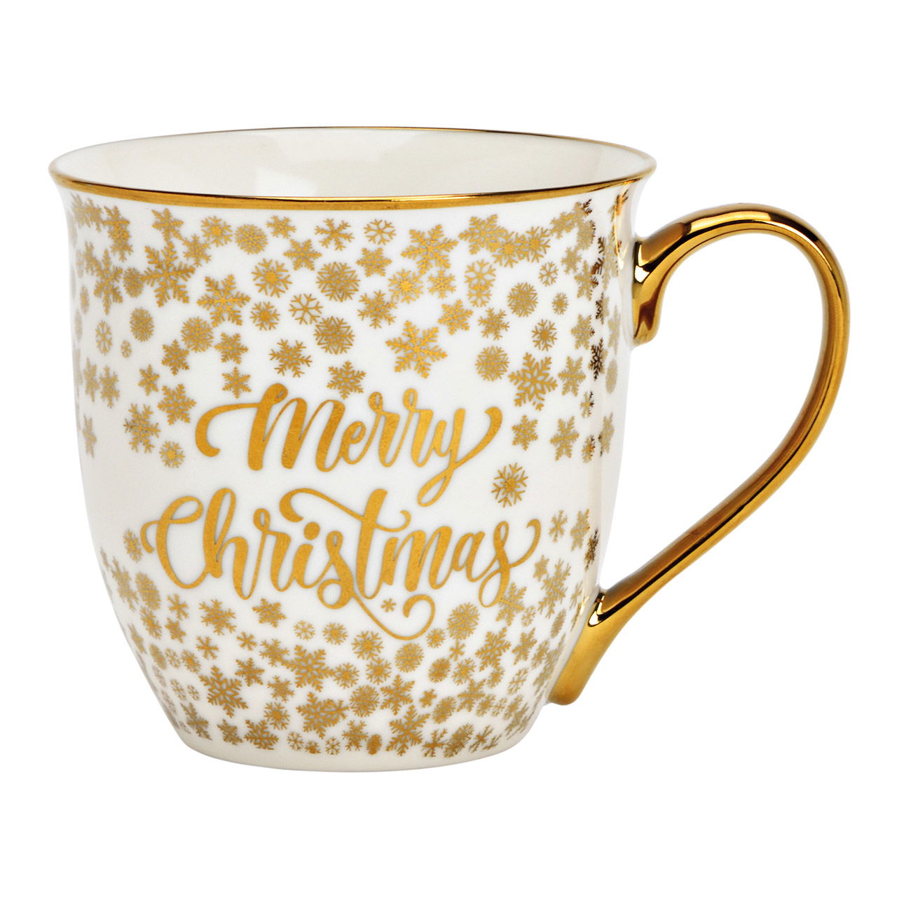 Jumbo Becher Merry Christmas, Schneeflocken Dekor, aus Porzellan Weiß, gold (B/H/T) 14x11x11cm 560ml