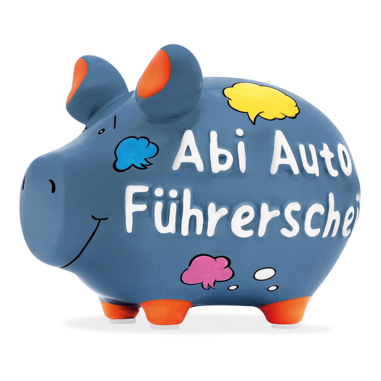 Spardose KCG Kleinschwein, Abi Auto Führerschein aus Keramik Blau (B/H/T) 12,5x9x9cm