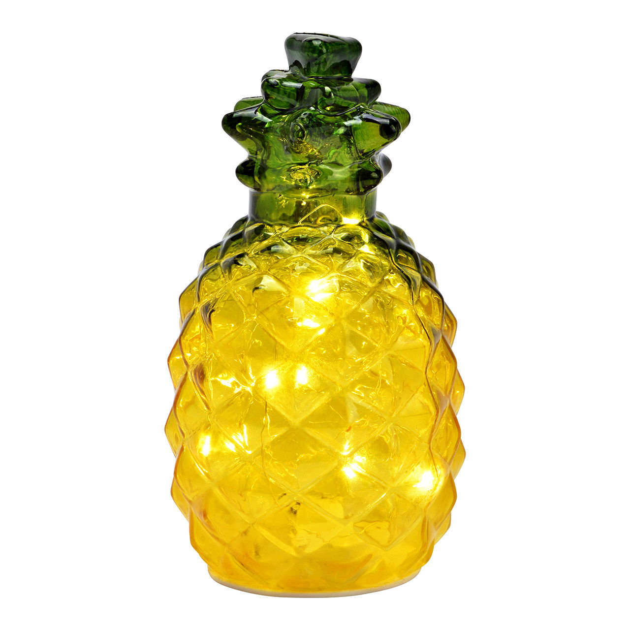 Decoratieve ananas met 5 LED's/timer gemaakt van glas, geel/groen (B/H/D) 8x17x8cm Werking op batterijen 2xAAA niet inbegrepen