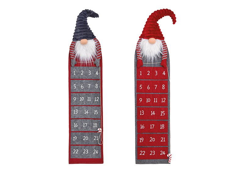Calendario dell'avvento gnomo di feltro rosso, grigio 2 volte, (L/H/D) 26x125x10cm