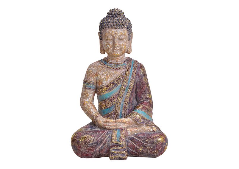 Buddha in poli colorato, glitter oro (L/H/D) 25x38x19cm