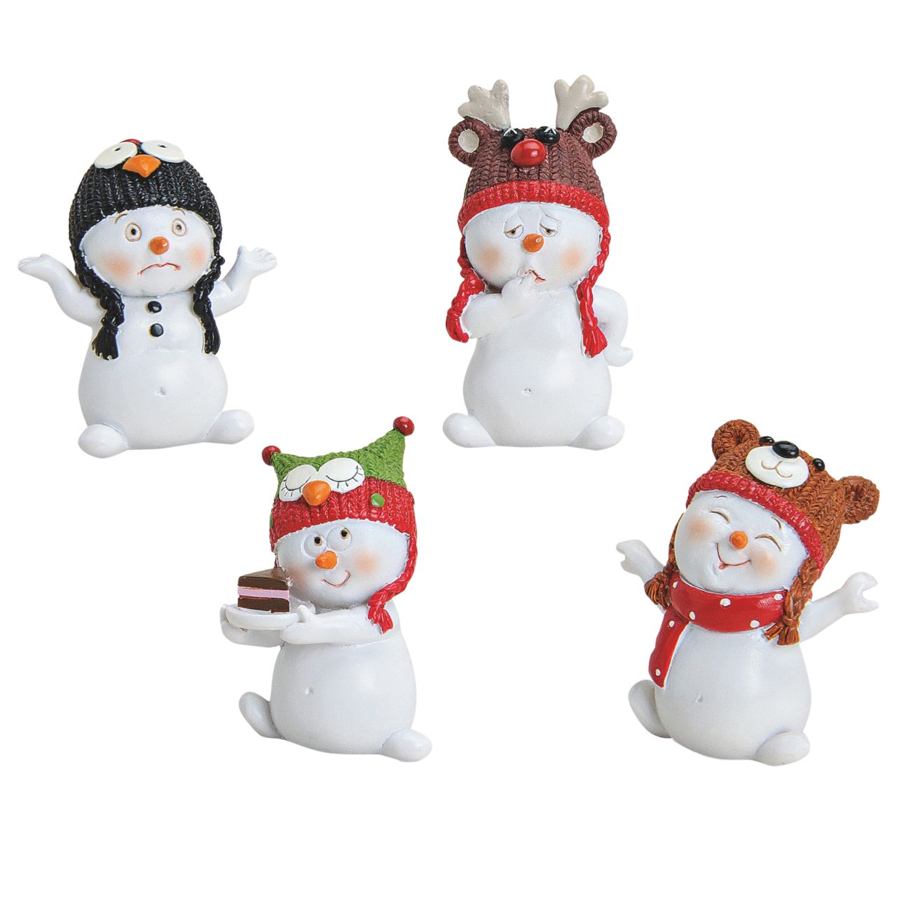 Schneemann aus Poly, 4-fach sortiert (B/H/T) 4x6x3 cm Natur, Im Freien, Figur, Winter, Gesicht