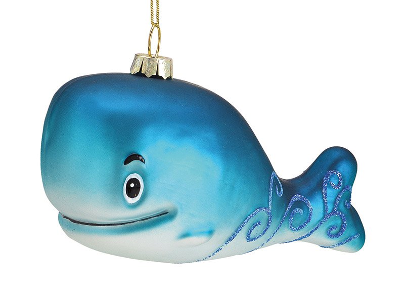Colgante de Navidad ballena de cristal azul (c/h/d) 11x6x6cm