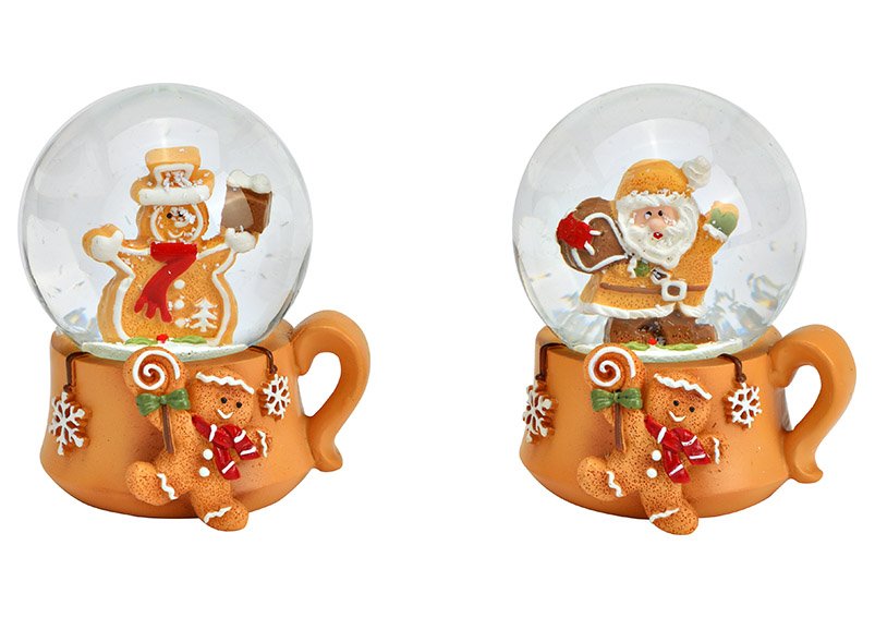 Snow globe Santa Claus, snowman in gingerbread design made of poly brown 2-fold, (W/H/D) 6x6x5cm