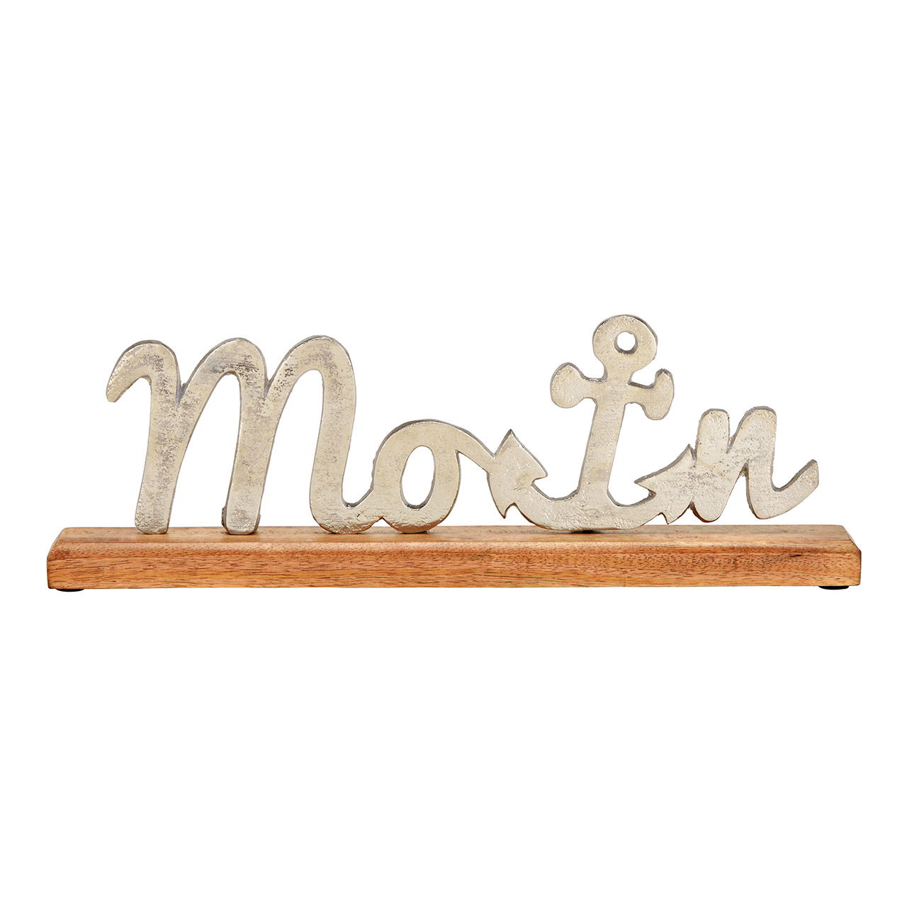 Lettera a cavalletto Moin Maritim, su base in legno di mango, in metallo argentato (L/H/D) 40x13x5cm Lettera a cavalletto Moin Maritim, su base in legno di mango, in metallo argentato (L/H/D) 40x13x5cm