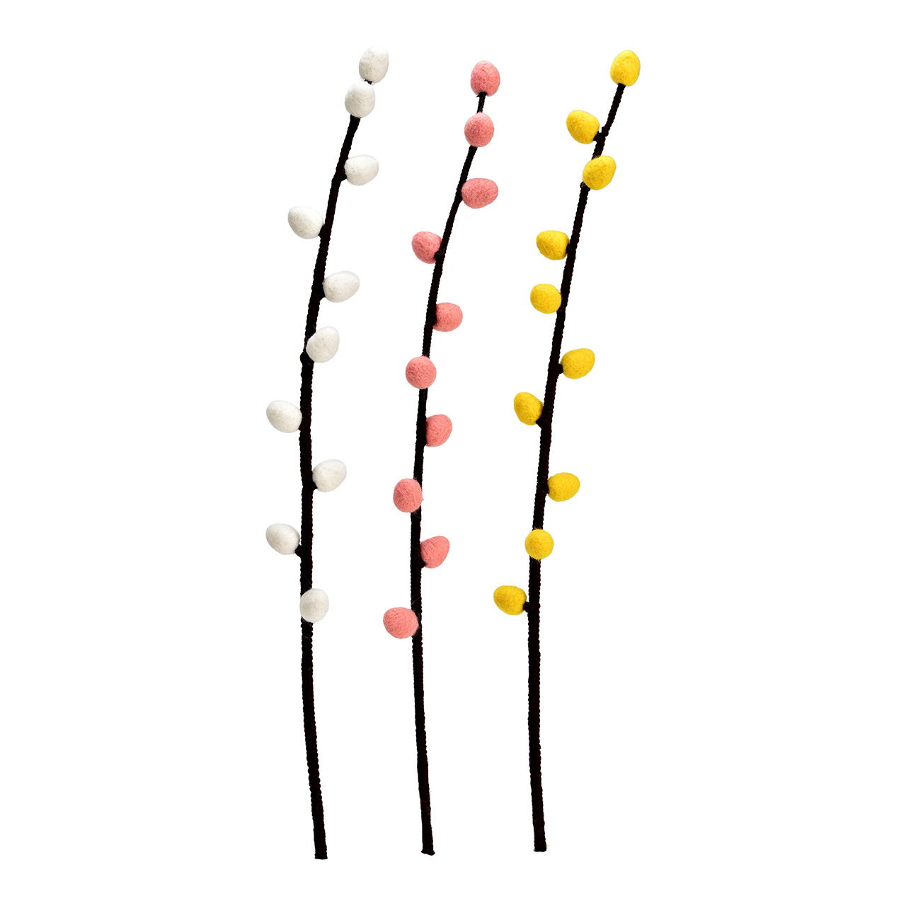 Easter branch willow cat made of felt/metal 3-fold, pink/yellow/white (W/H/D) 6x72x6cm