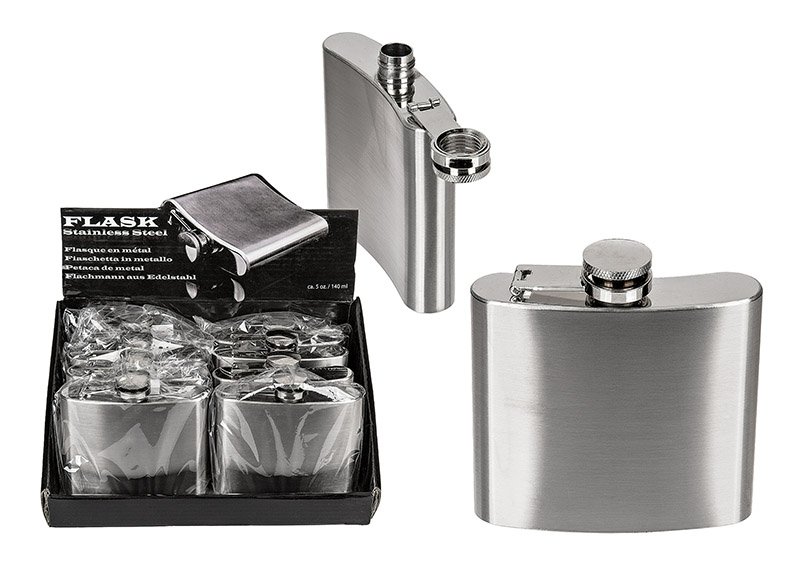 Flask for 140ml metal silver, 10x9cm, 24 pcs. with display