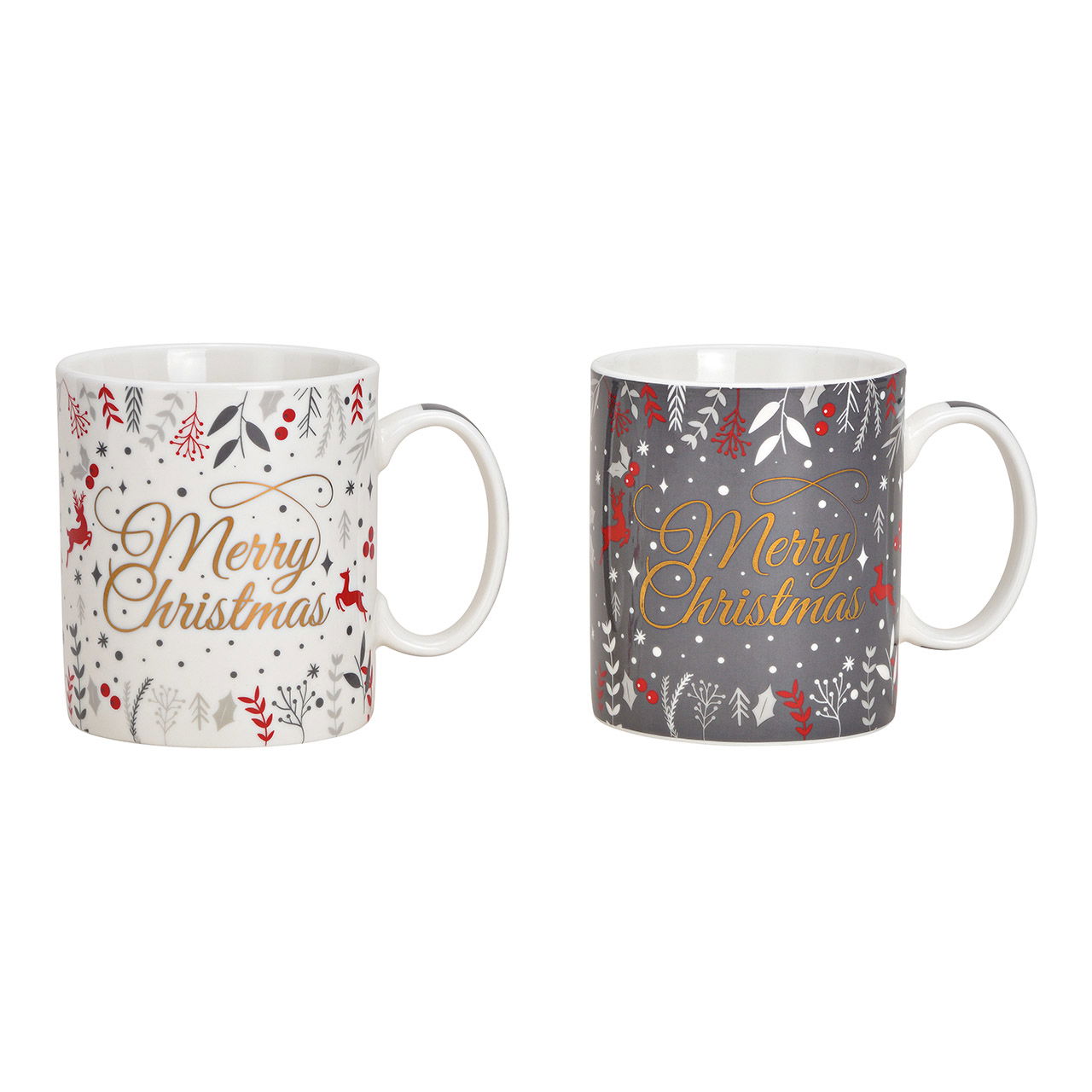 Jumbo mug Merry Christmas in porcellana Grigio, bianco, oro 2 volte, (L/H/D) 13x10x9cm 400ml