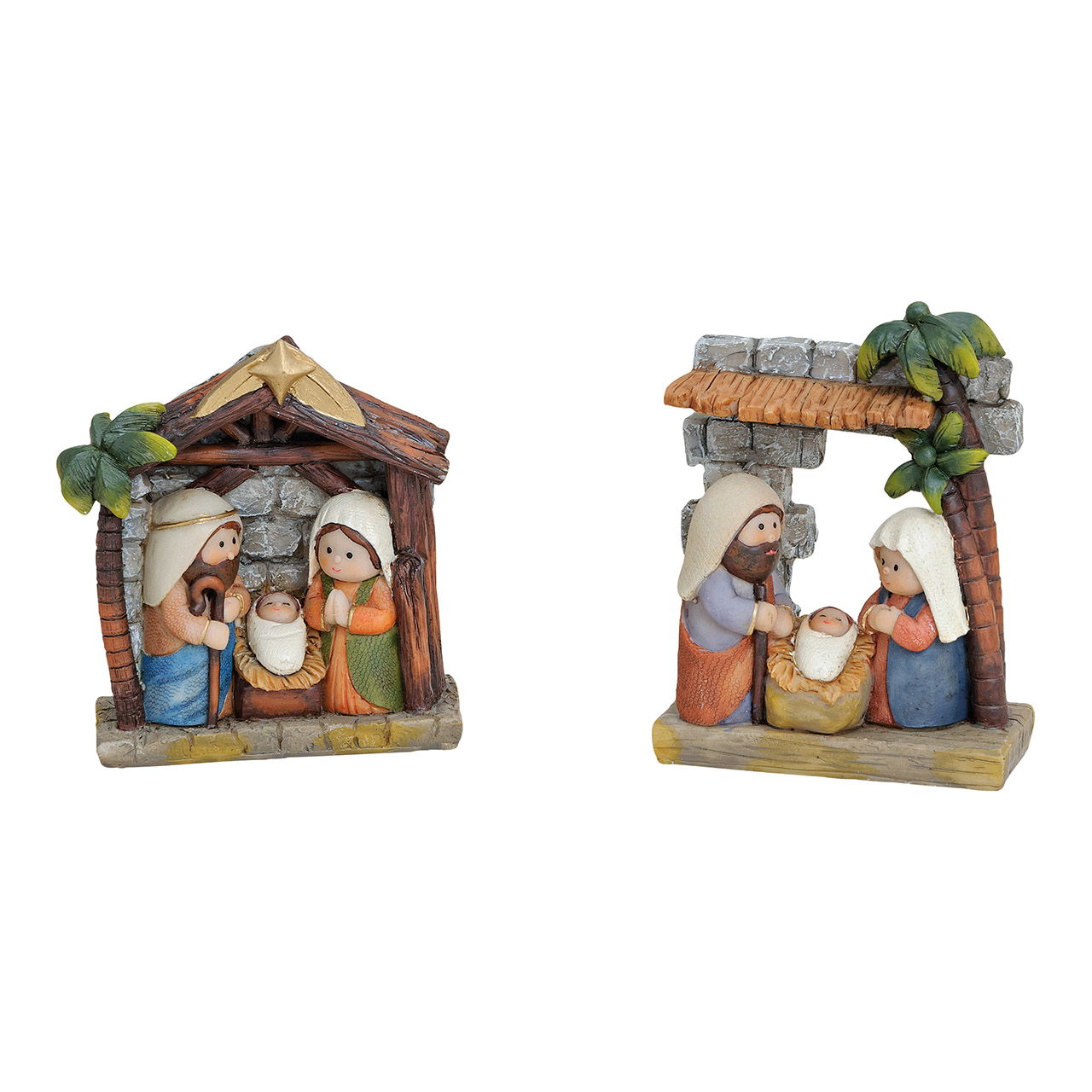 Kerststal van poly, 2 assorti, B9 x D3 x H11 cm