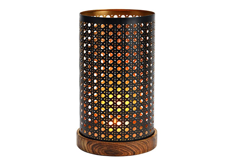 Lanterna su base in legno di mango in metallo nero, oro (L/H/D) 16x28x16cm
