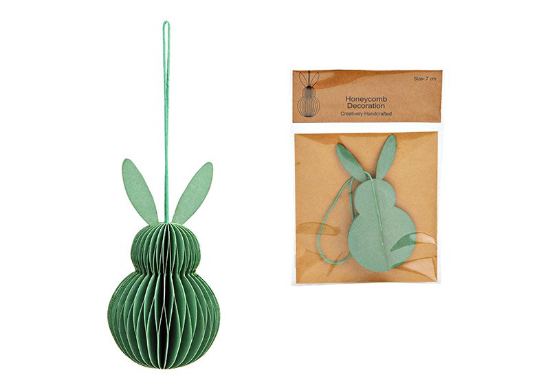 Hanger Honeycomb bunny of paper/cardboard green (W/H/D) 6x10x6cm