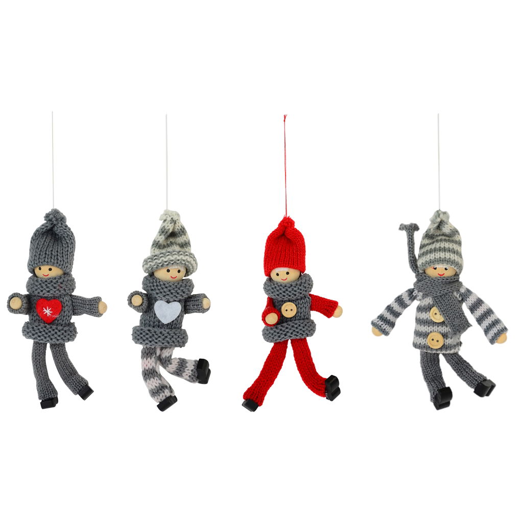 Figuren zum Hängen, 4 Motive, Stoff, 6x3x16cm, 4 St./ Btl, grau-rot Plüsch, Spielzeug, Person