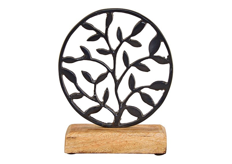 Stand tree in a circle, on a wooden base made of metal black (w / h / d) 14x19x5cm