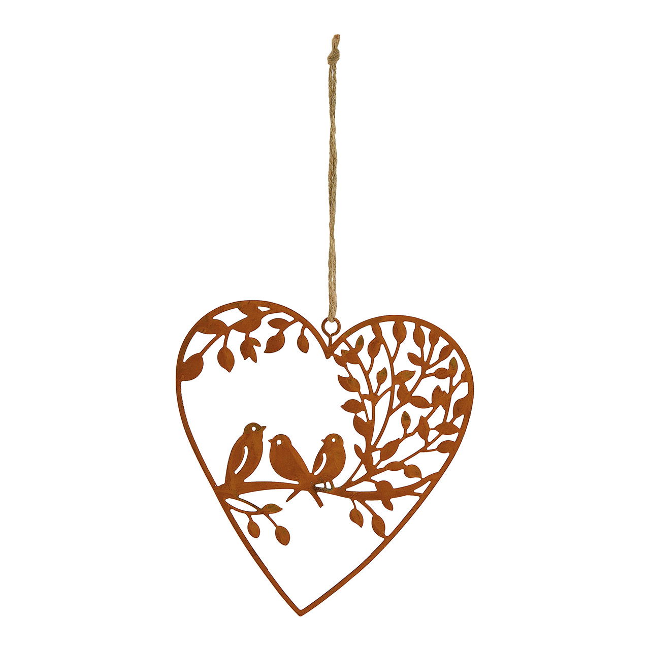 Hanger heart, bird decor, rusty finish metal brown (w/h) 12x13cm