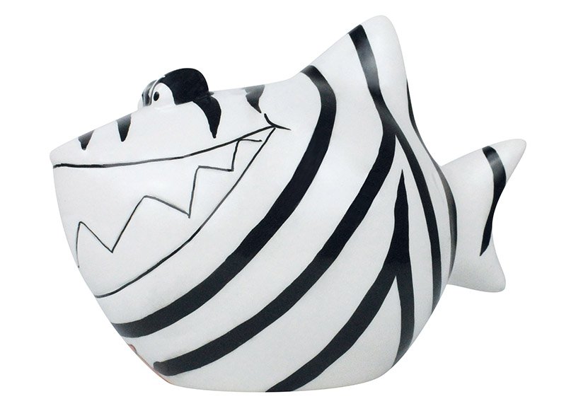 Spaarpot KCG haai, zebra haai, gemaakt van keramiek, item 101466 (B/H/D) 13x11x7,5 cm
