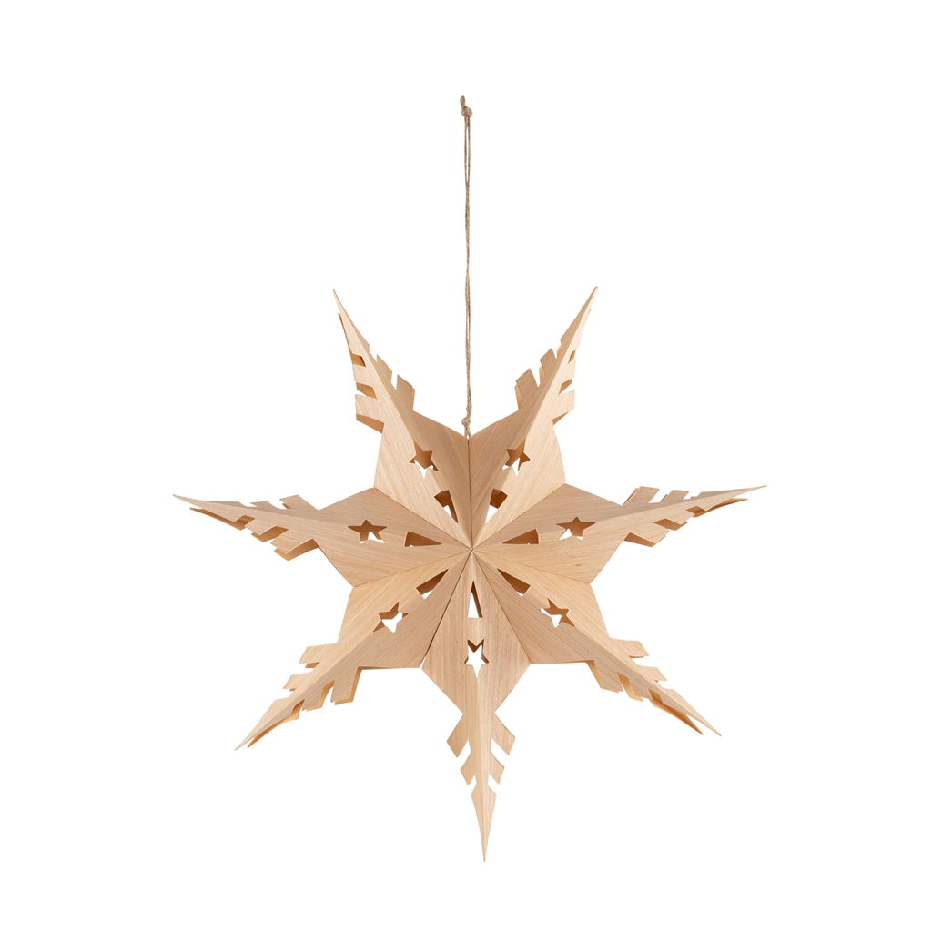 Faltstern, Holz/Papier, 40cm, 1 Stck, hellbraun Blatt, Pflanze
