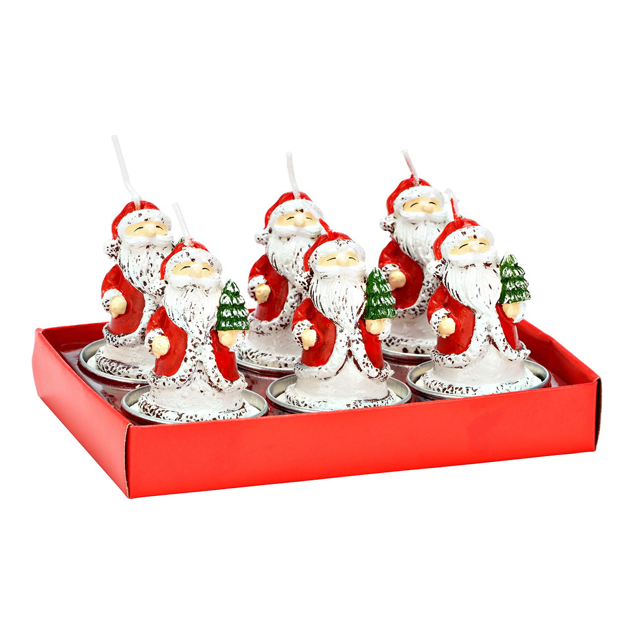 Teelicht mit Nikolaus aus Wachs, 6er-Set, Rot/Weiß (B/H/T) 4x6x4cm/14x7x9cm Teelicht mit Nikolaus aus Wachs, 6er-Set, Rot/Weiß (B/H/T) 4x6x4cm/14x7x9cm