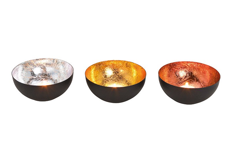 Ciotola a lanterna in metallo nero, oro, bronzo, argento 3 volte, (c/h/d) 13x6x13cm