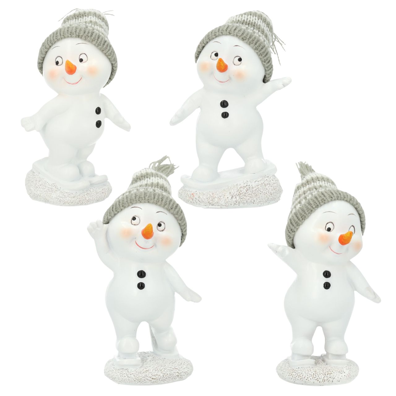 Bonhomme de neige en poly blanc 4 fois assorti (L/H/P) 6x11x8cm Natur, Draußen, Winter, Schneemann, Figur