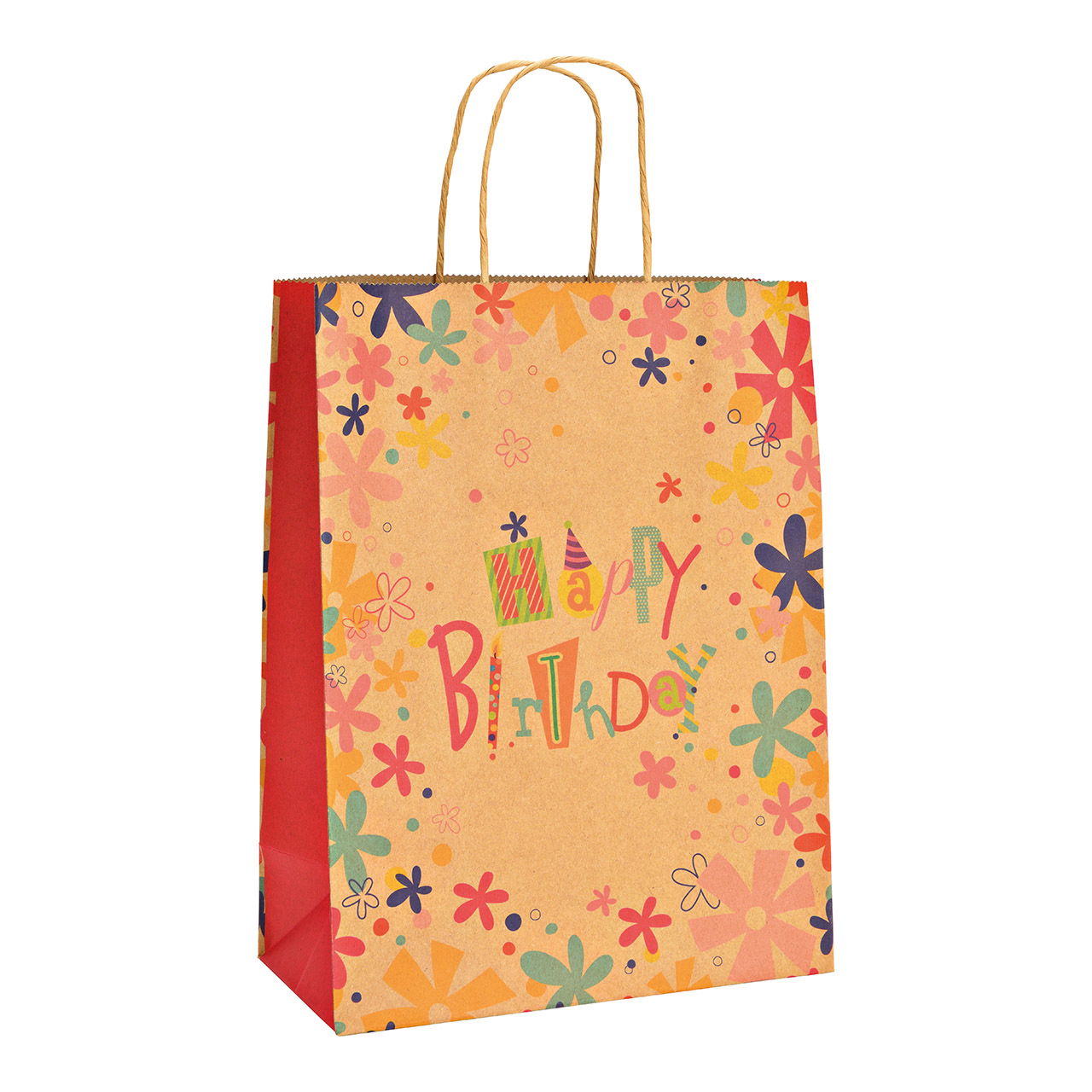 Sacchetto regalo Happy Birthday, in carta/cartone marrone (L/H/D) 25x33x12cm