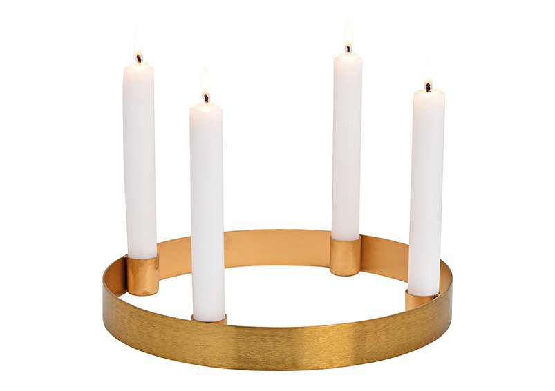 Adwentskranz, Kerzenhalter für 4er Kerzen aus Metall Gold (B/H/T) 25x3x25cm