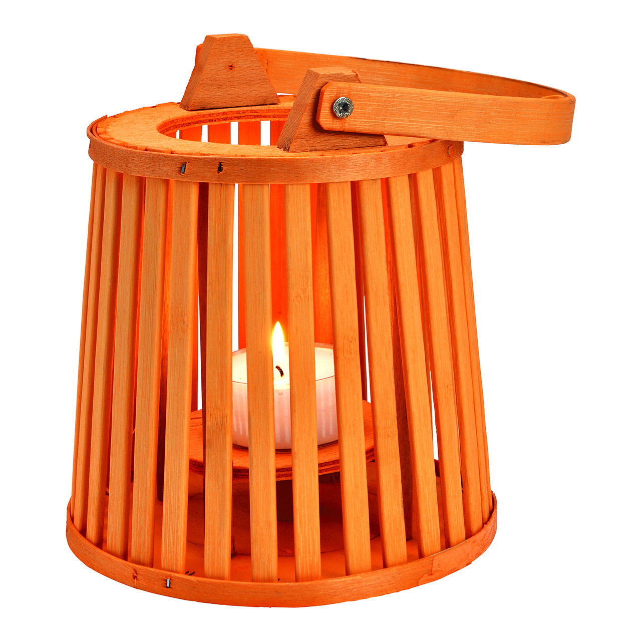 Lanterna per candele LED in legno arancione (L/H/D) 16x19x16cm con manico 16x30x16cm