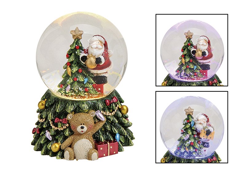 Globo di neve Babbo Natale su albero con luce, vetro/poly (w/h/d) 5x8x5 cm