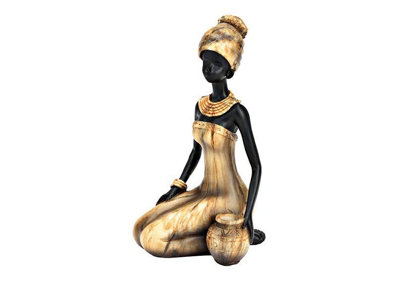Afrikanerin sitzend aus Poly braun (B/H/T) 10x18x10cm