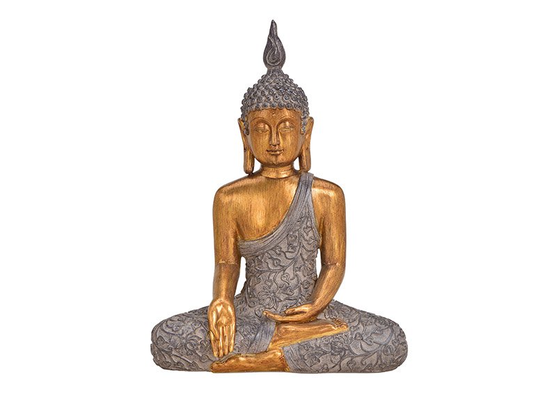 Bouddha en poly marron, or (L/H/P) 30x41x15cm