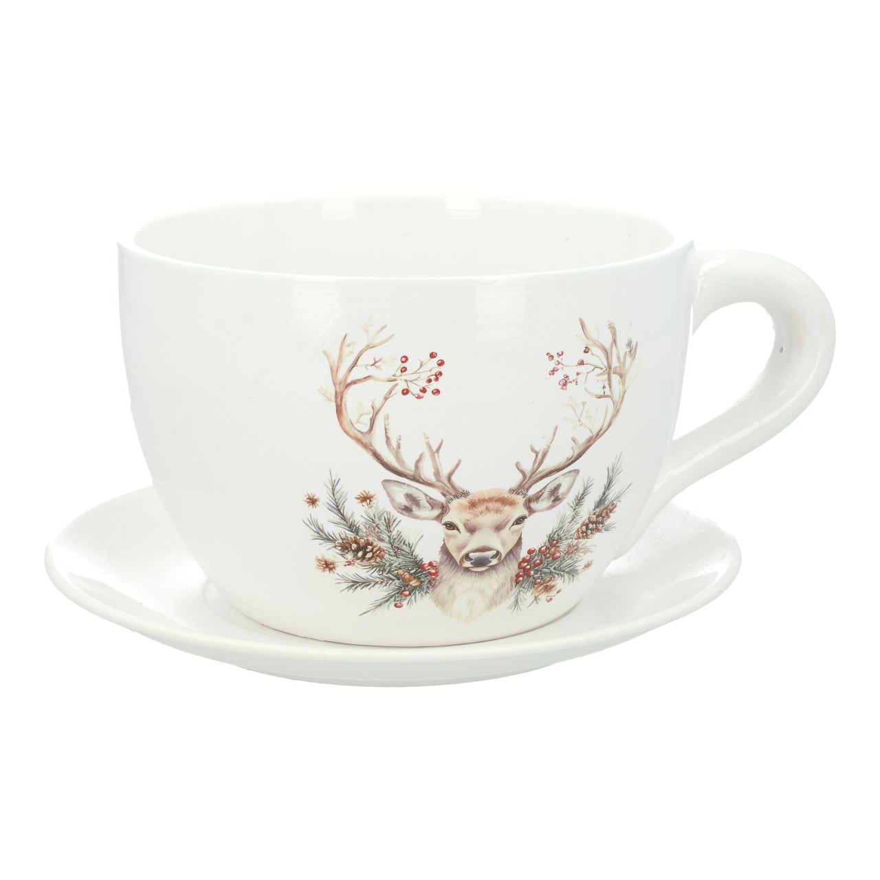 Tee-Topf, Becher, Kaffeetasse, Weihnachtsmotiv, Elch-Druck