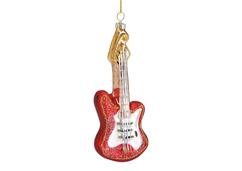Guitarra navideña de cristal rojo (c/h/d) 5x15x2cm