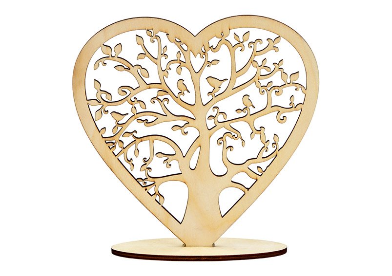 Stand heart tree decor of wood nature (W/H/D) 20x20x6cm 