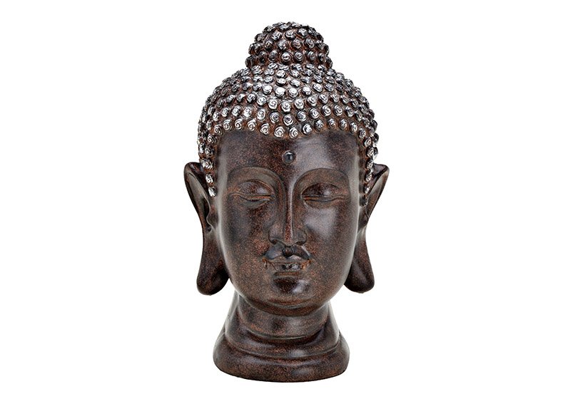 Boeddha hoofd gemaakt van poly bruin (w/h/d) 19x31x19cm