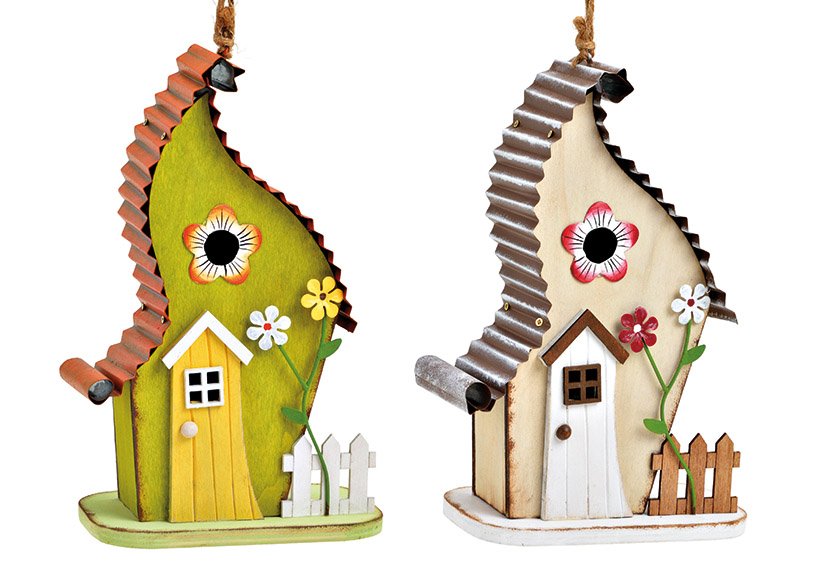 Hanger house of wood, metal colorful 2-fold, (W/H/D) 14x24x9cm