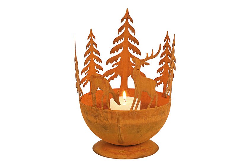 Bowl winter forest decor, rusty finish made of metal brown (w / h / d) 20x30x20cm