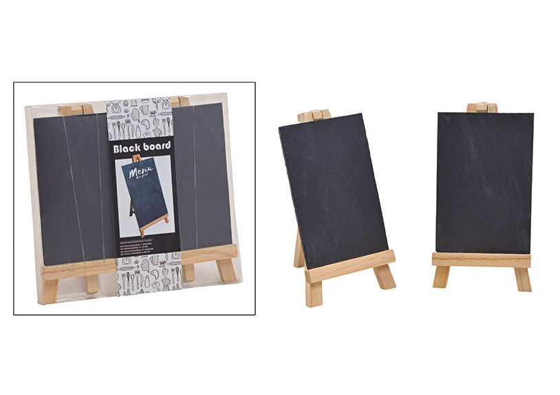 Memoboard set of 2 slate, 10x15cm wood black 21x20x3cm