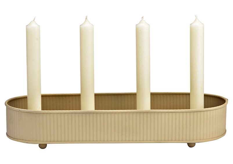 Advent arrangement, candle holder 4 candle sticks made of metal beige (W/H/D) 35x6x13cm