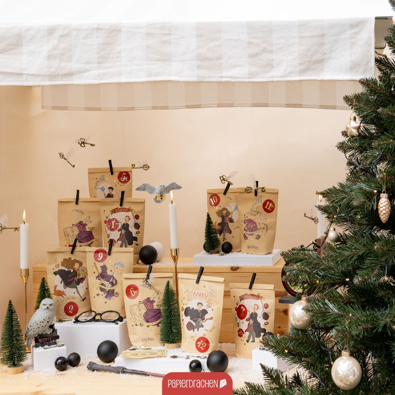 Adventskalender Tüten – Harry Potter Packpapier aus Papier/Pappe Bunt 24er Set (B/H/T) 19x22x1cm Adventskalender, Harry Potter, Papierbeutel, Kinder, Schachteln