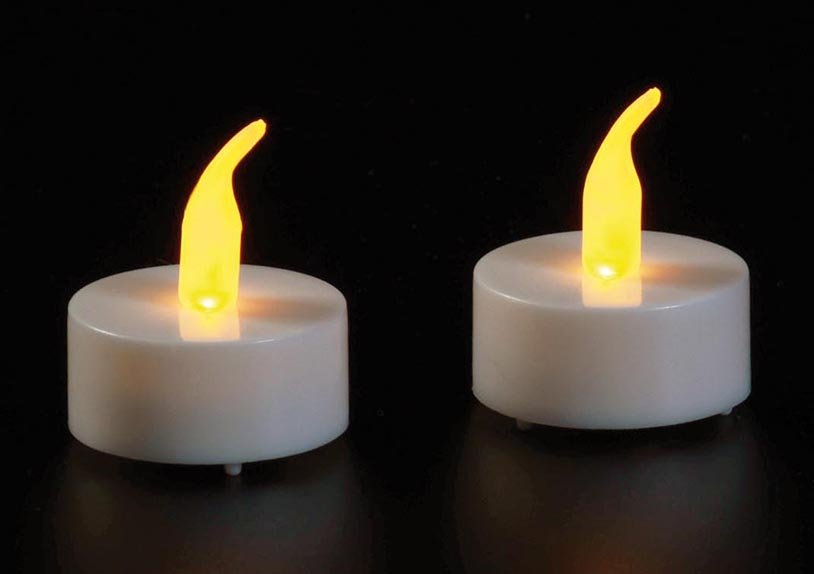 2pcs led tea lights yellow flame effect / 6/18s timer/off / blister